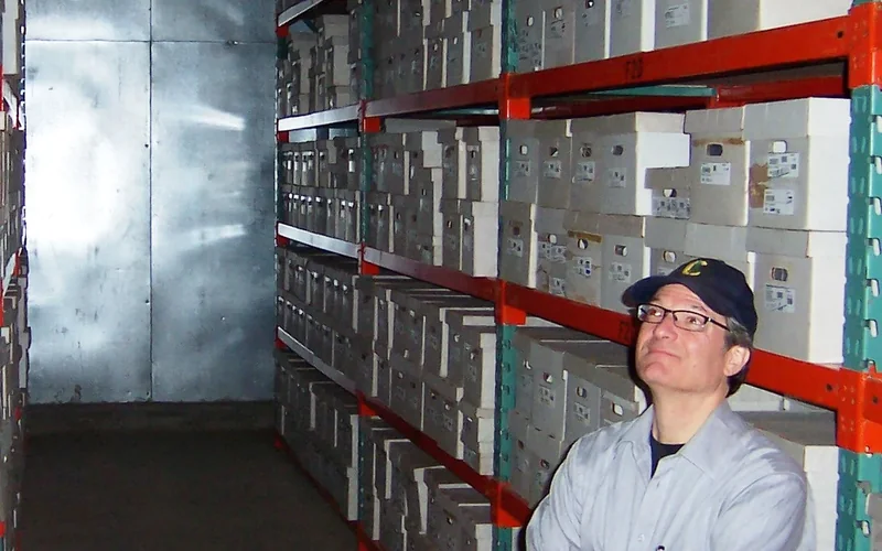 Boxes of preserved seeds are stored in a seed-bank freezer.